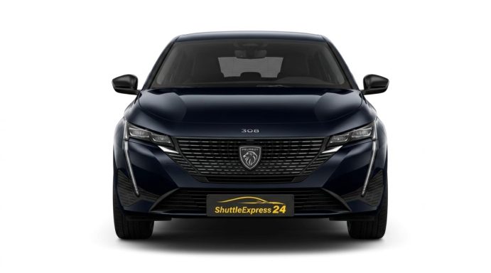 Dunkelblauer Sportwagen mit markantem Kühlergrill und modernen Scheinwerfern.